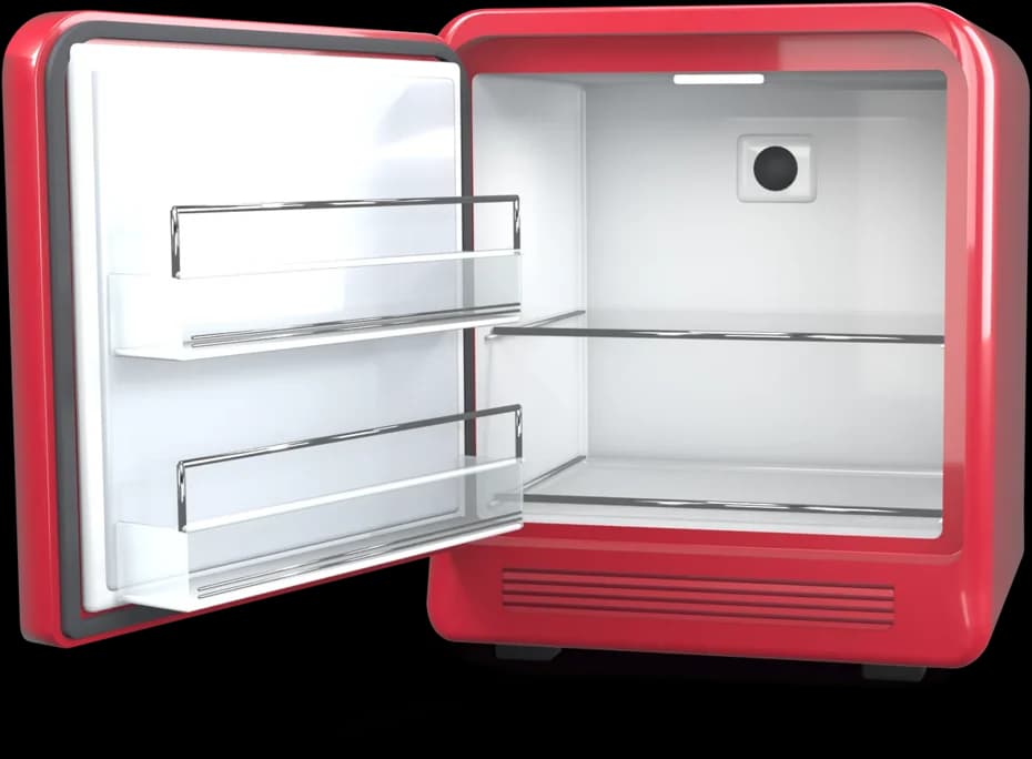 BookNoFees minibarı: açık ve boş, doldurulmaya hazır